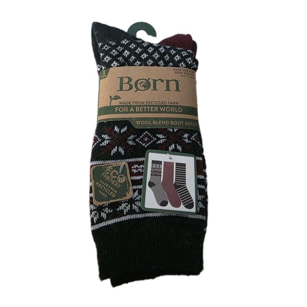 Born Women’s Socks 3 Pack Wool Blend Boot Socks Size 9-11 Winter Outdoor Socks